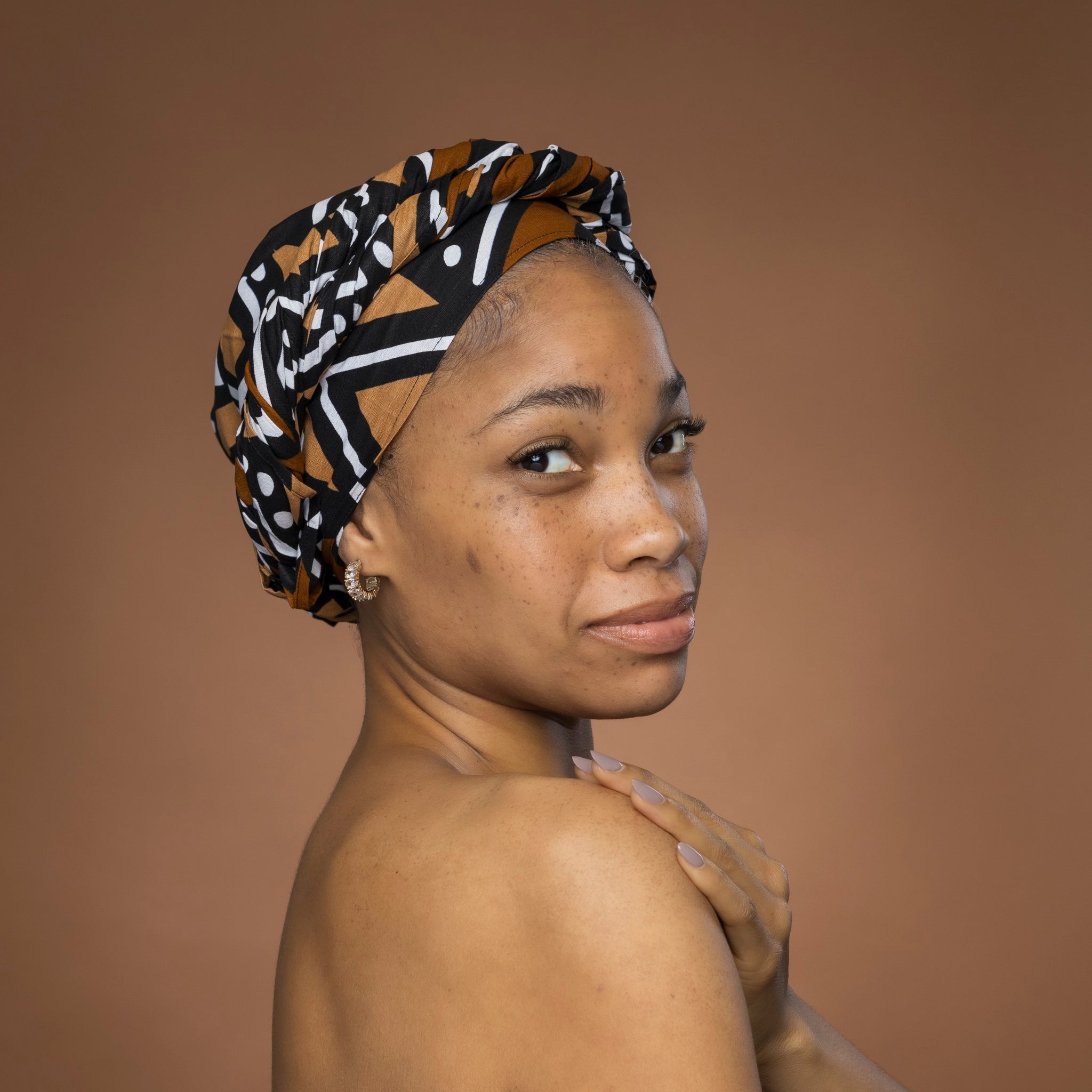 African headwrap - Brown Beige Bogolan