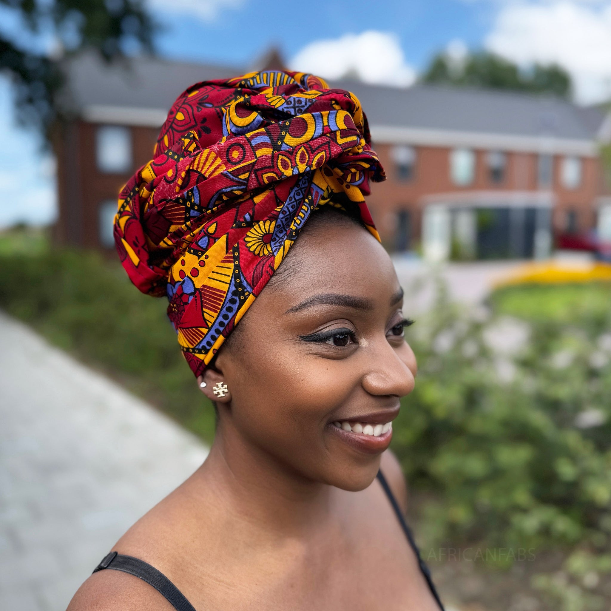 Cinta para la cabeza con flor rojo africano / Rojo & Amarillo Mandala Patchwork