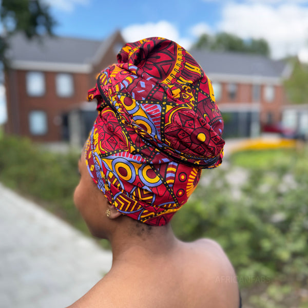 Cinta para la cabeza con flor rojo africano / Rojo & Amarillo Mandala Patchwork