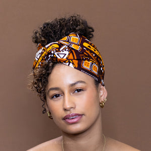 Cinta para la cabeza negra africana / Patrones marrones / Tela de barro