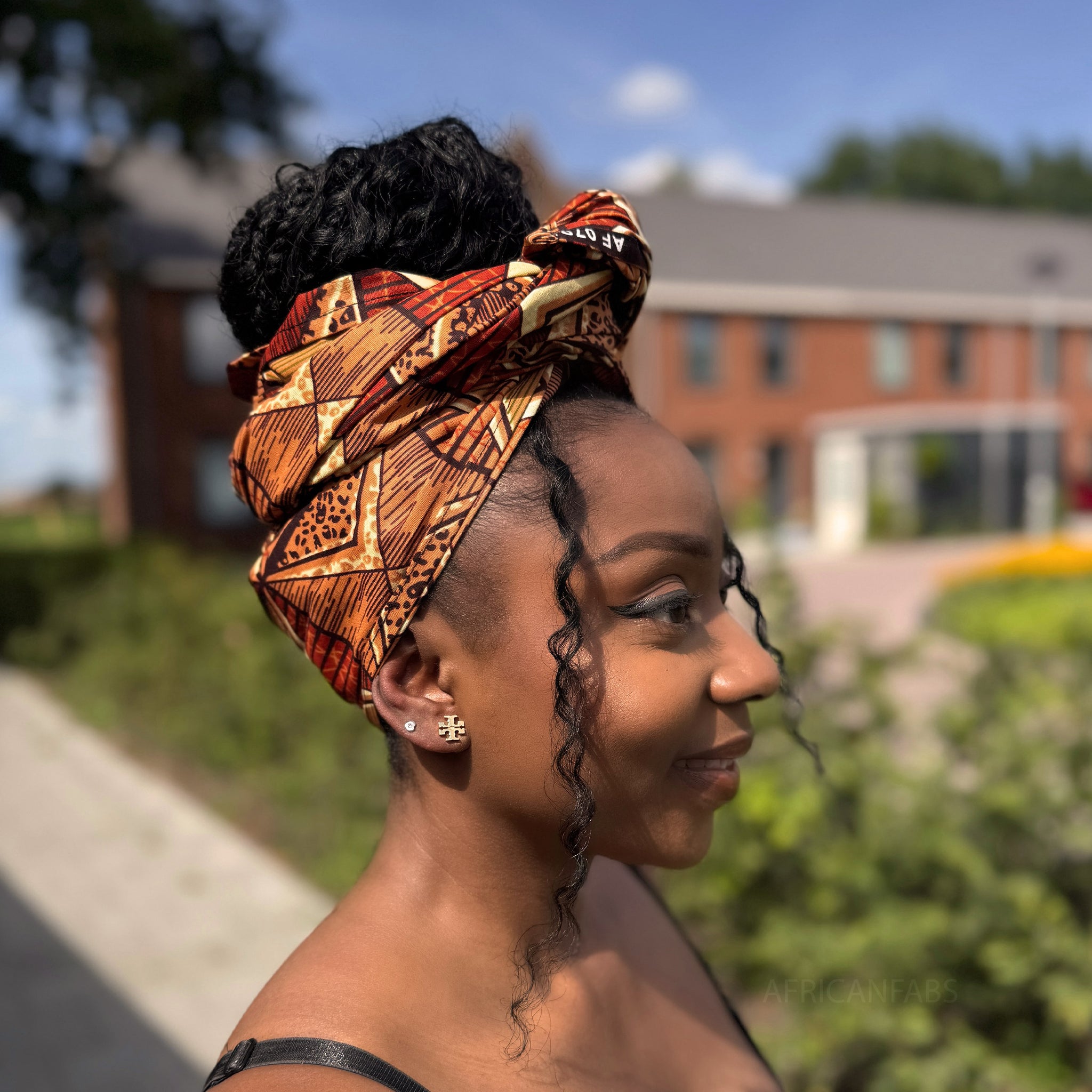 Cinta para la cabeza con flor rojo africano / Marrón & Beige African Prism