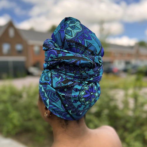 Cinta para la cabeza con flor rojo africano / Azul & Turquesa Mandala Patchwork