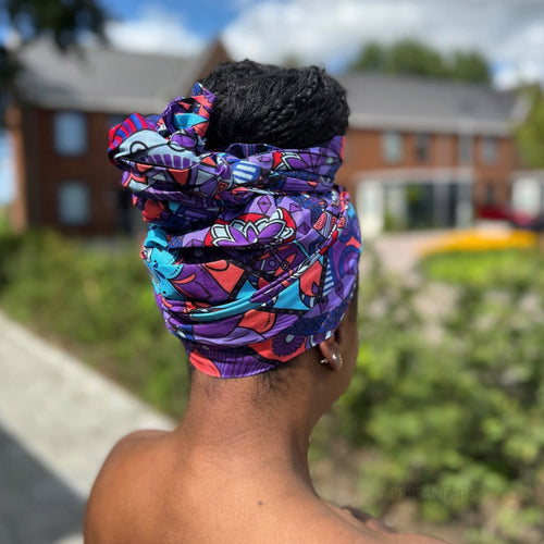 Cinta para la cabeza con flor rojo africano / Morado & Azul claro Mandala Patchwork