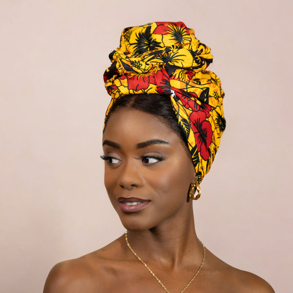 Cinta para la cabeza con flor rojo africano / amarillo