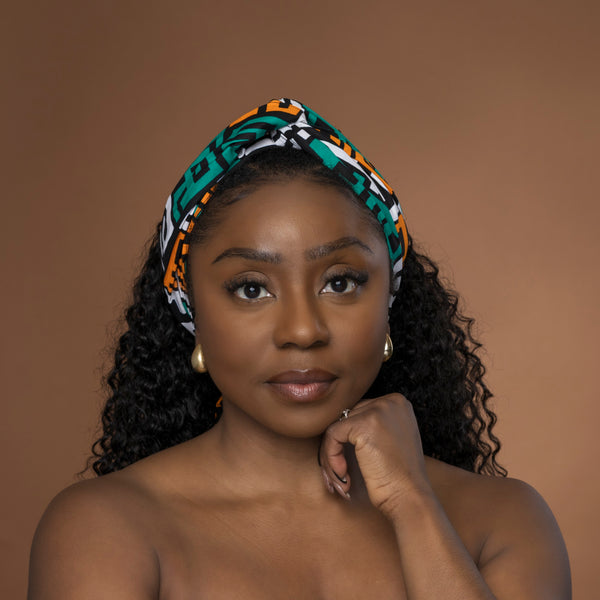 Pañuelo africano -  Verde azulado Amarillo Kuba Blocks Congo