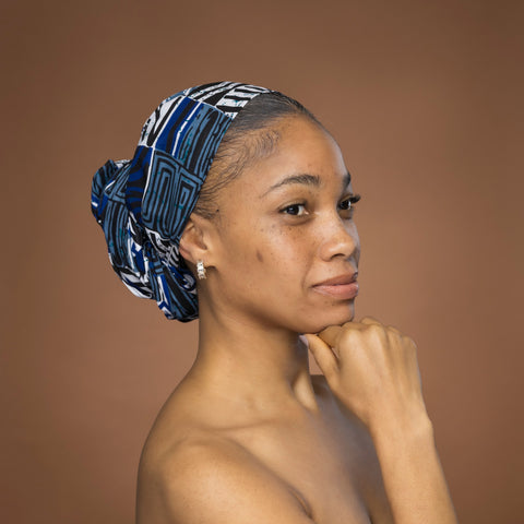 African headwrap - Blue Bogolan Mosaic