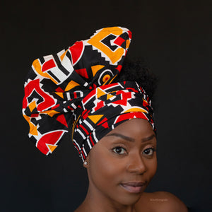 Negro africano / rojo bogolan / turbante de tela de barro