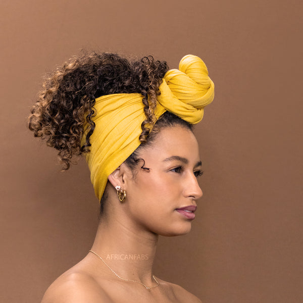 Pañuelo africano Amarillo ocre - Turbante de tejido elástico