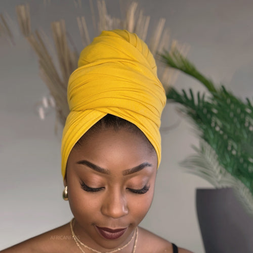 Pañuelo africano Amarillo ocre - Turbante de tejido elástico