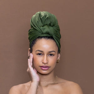 Pañuelo africano Verde militar oscuro - Turbante de tejido elástico