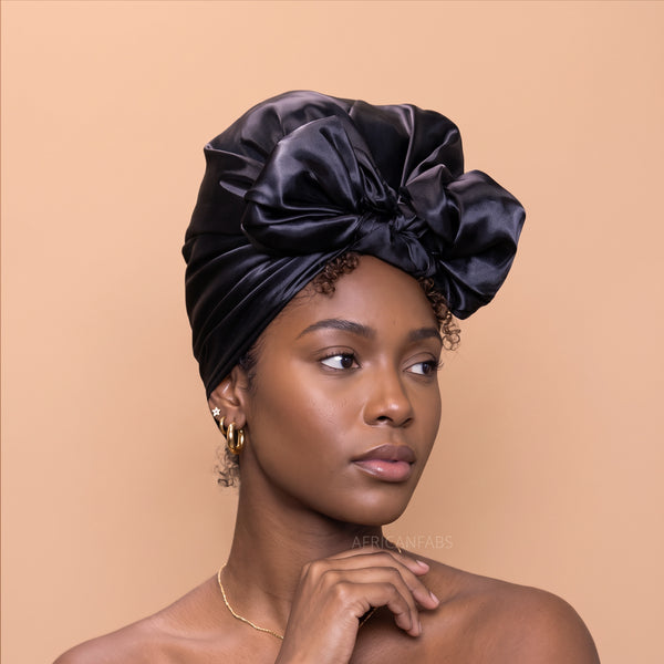 Pañuelo Cuadrado de Satén Negro / Bandana / Pañuelo para la Cabeza 90 x 90 cm