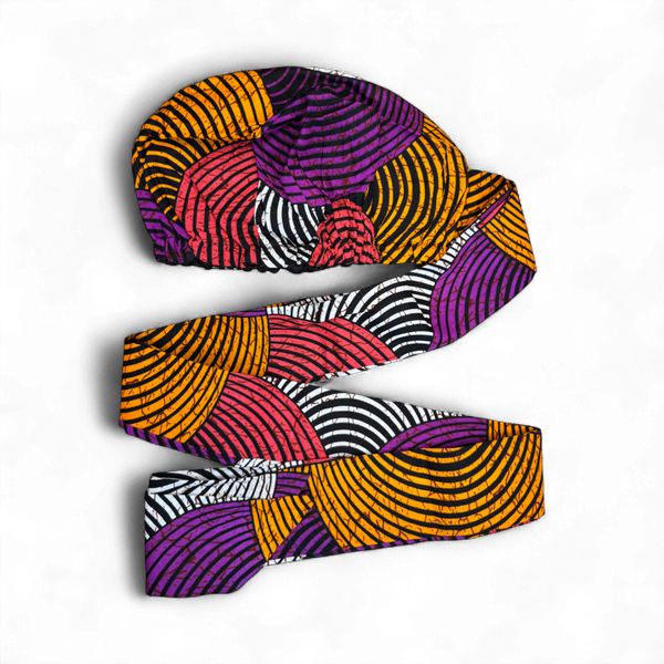 Easy headwrap - Gorro de pelo con forro satinado - Naranja & Morado Concentric