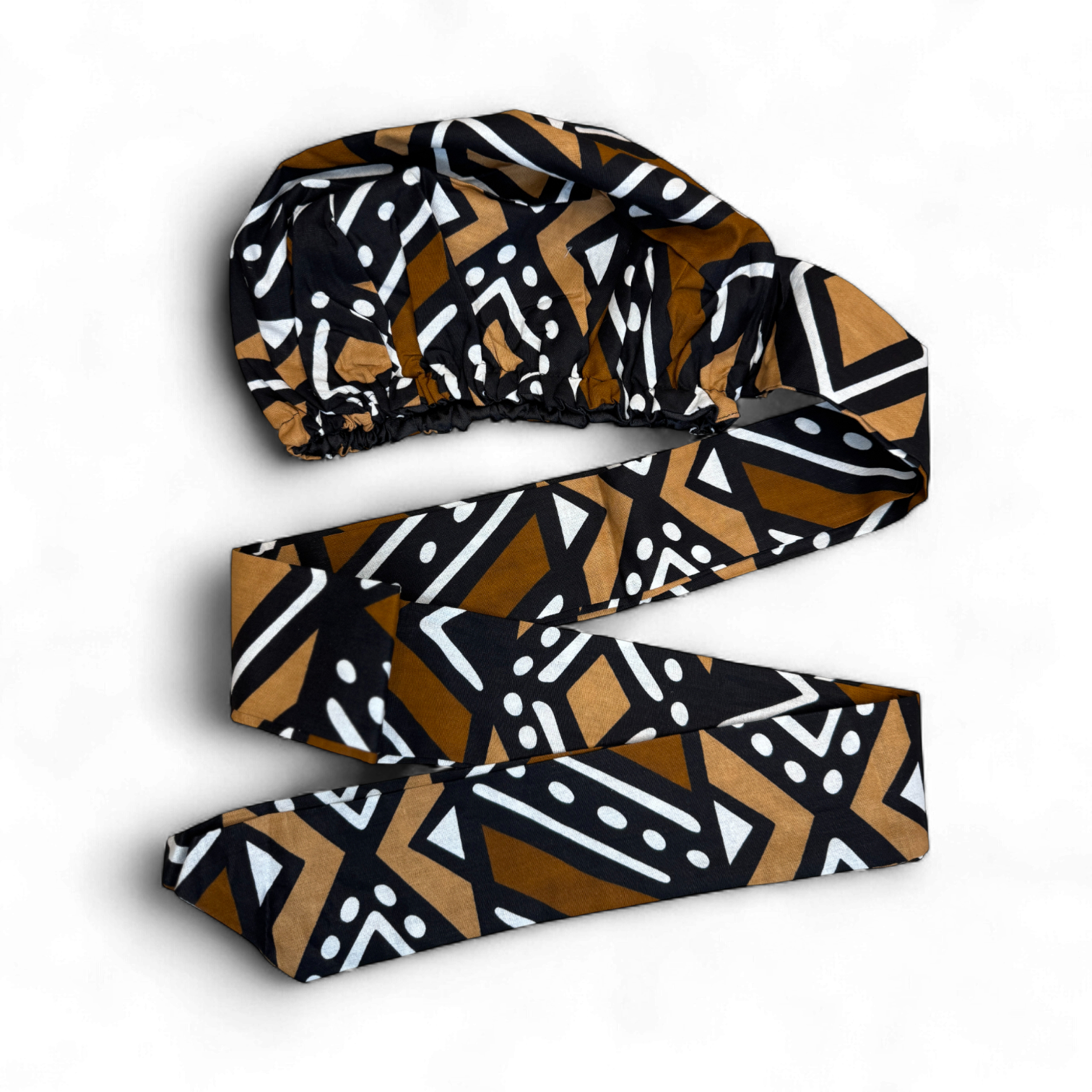 Easy headwrap - Gorro de pelo con forro satinado - Marrón & Beige Bogolan