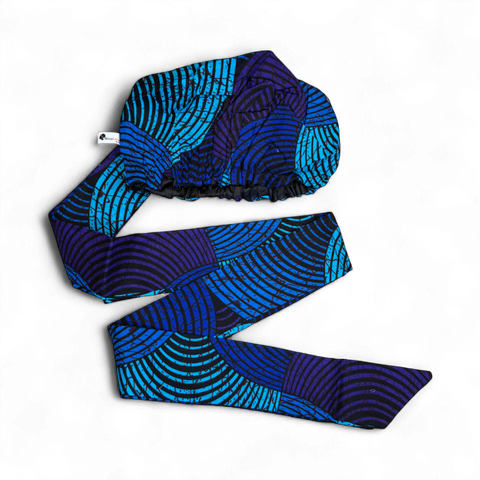 Easy headwrap - Gorro de pelo con forro satinado - Azul & Turquesa Concentric