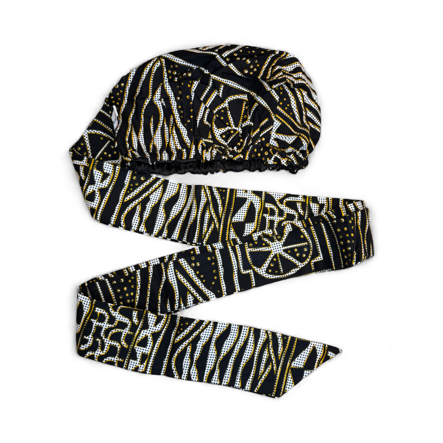 Easy headwrap - Gorro de pelo con forro satinado - Negro Amarillo Ndop Camerún