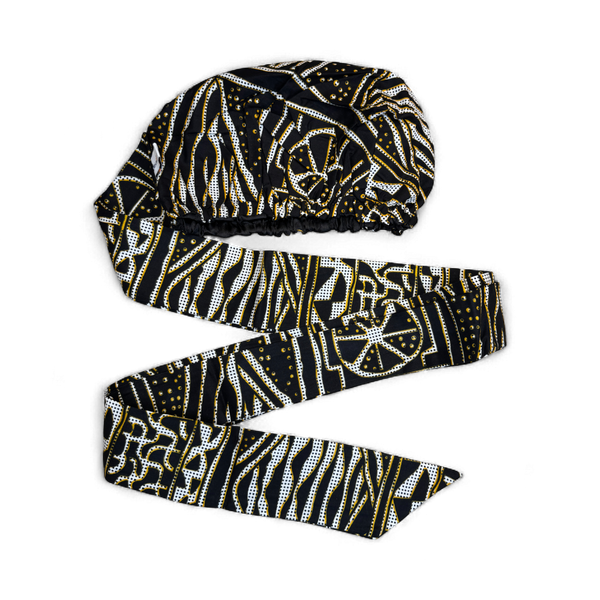 Easy headwrap - Gorro de pelo con forro satinado - Negro Amarillo Ndop Camerún