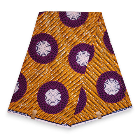 Tela estampada Wax africana - Naranja Morado Circles