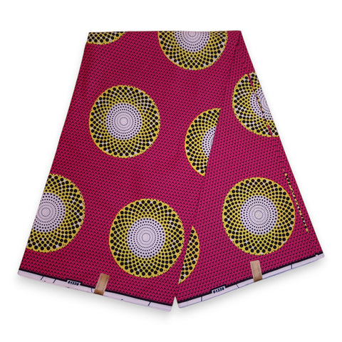 Tela estampada Wax africana - Rojo / Amarillo Circles