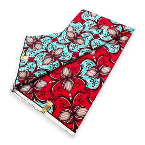 Tela estampada Wax africana - Rojo / Azul claro JU-7105