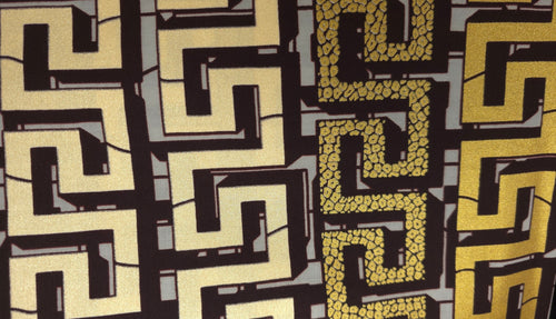 Tela estampada Wax africana - Oro Marrón Royal Maze - Efecto especial Brillante Edición Platino