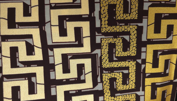 Tela estampada Wax africana - Oro Marrón Royal Maze - Efecto especial Brillante Edición Platino