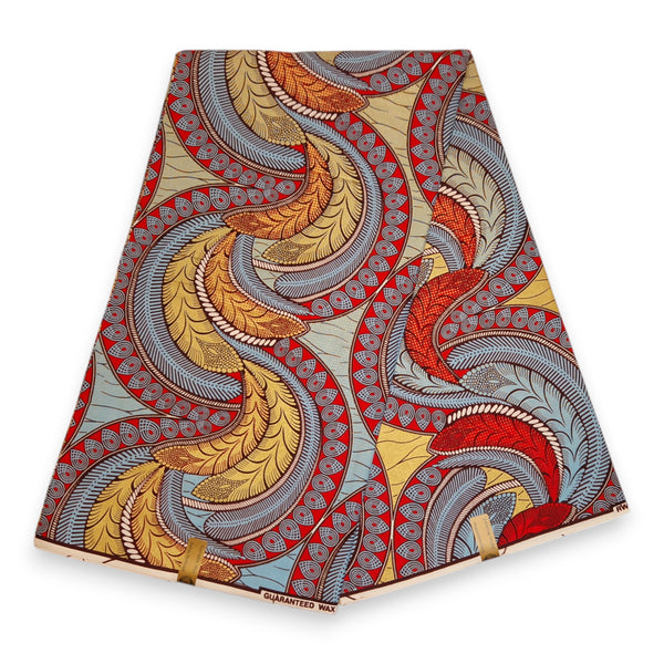 Tela estampada Wax africana - Dorado Feathers - Efecto dorado Brillant Platinum Edition