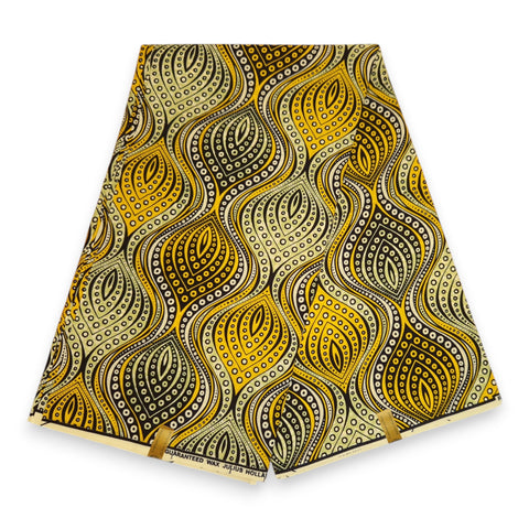 Tela estampada Wax africana - Amarillo Teardrop Waves
