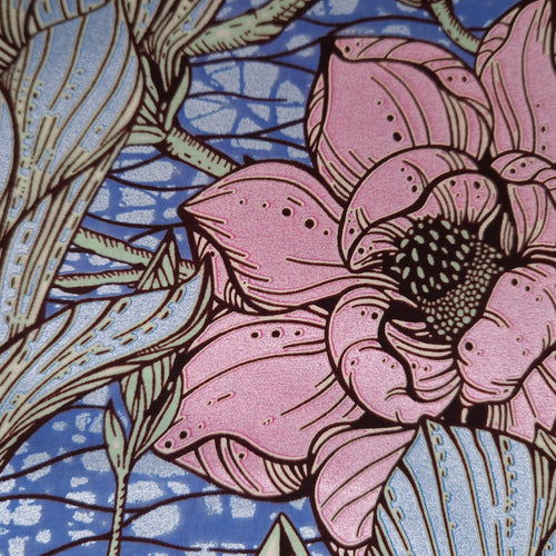 Tela estampada Wax africana - Rosa Flowers - Efecto especial Brillante Edición Platino