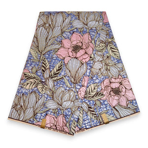 Tela estampada Wax africana - Rosa Flowers - Efecto especial Brillante Edición Platino