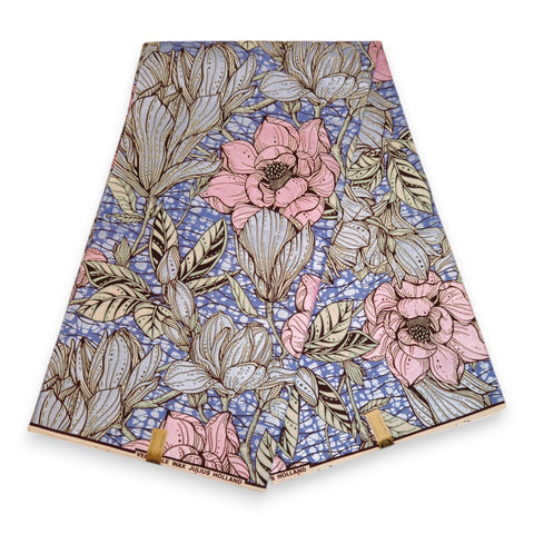 Tela estampada Wax africana - Rosa Flowers - Efecto especial Brillante Edición Platino