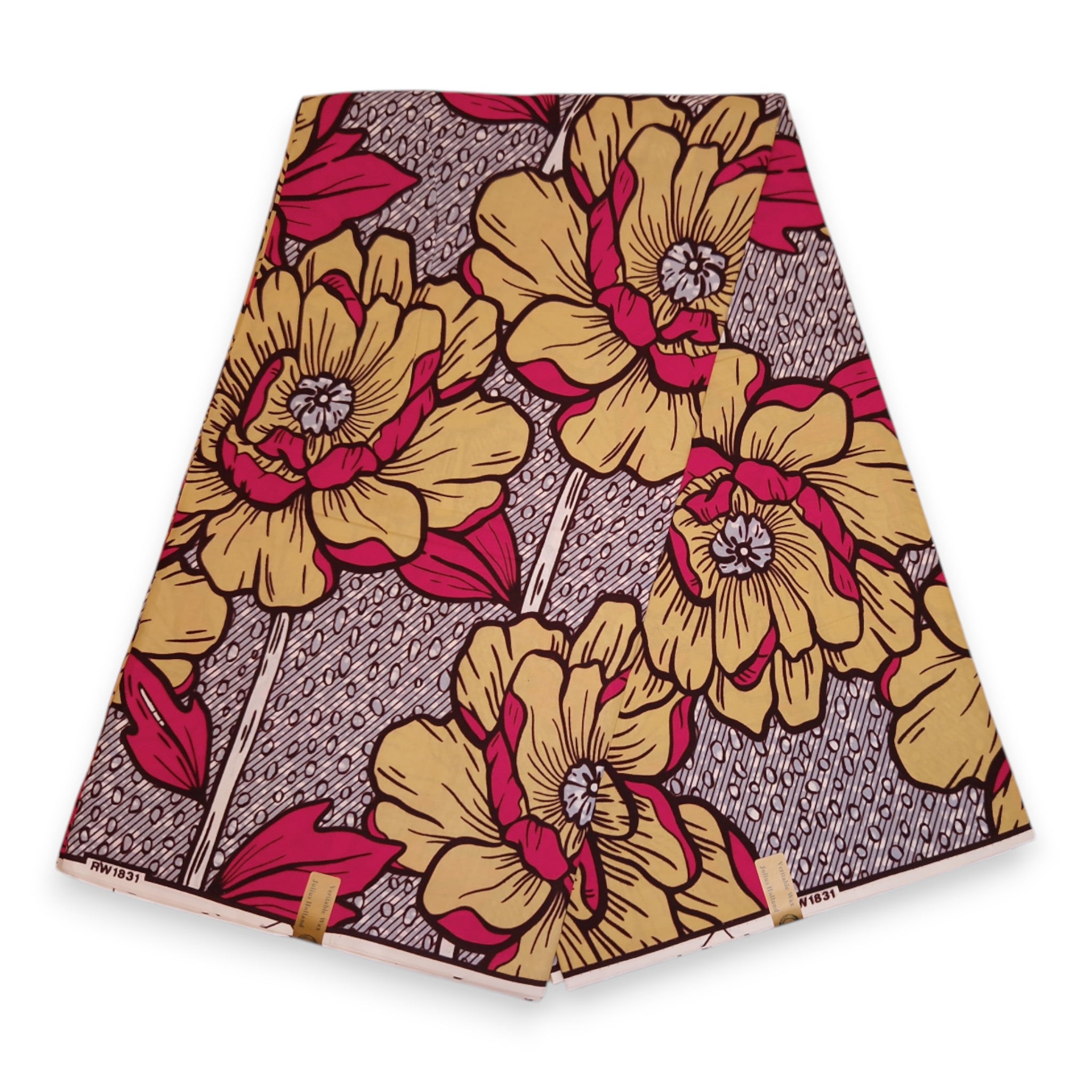 Tela estampada Wax africana - Amarillo & Rosa Bold Flowers