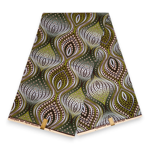 Tela estampada Wax africana - Verde Leaf Eye Drops - Efecto especial Brillante Edición Platino