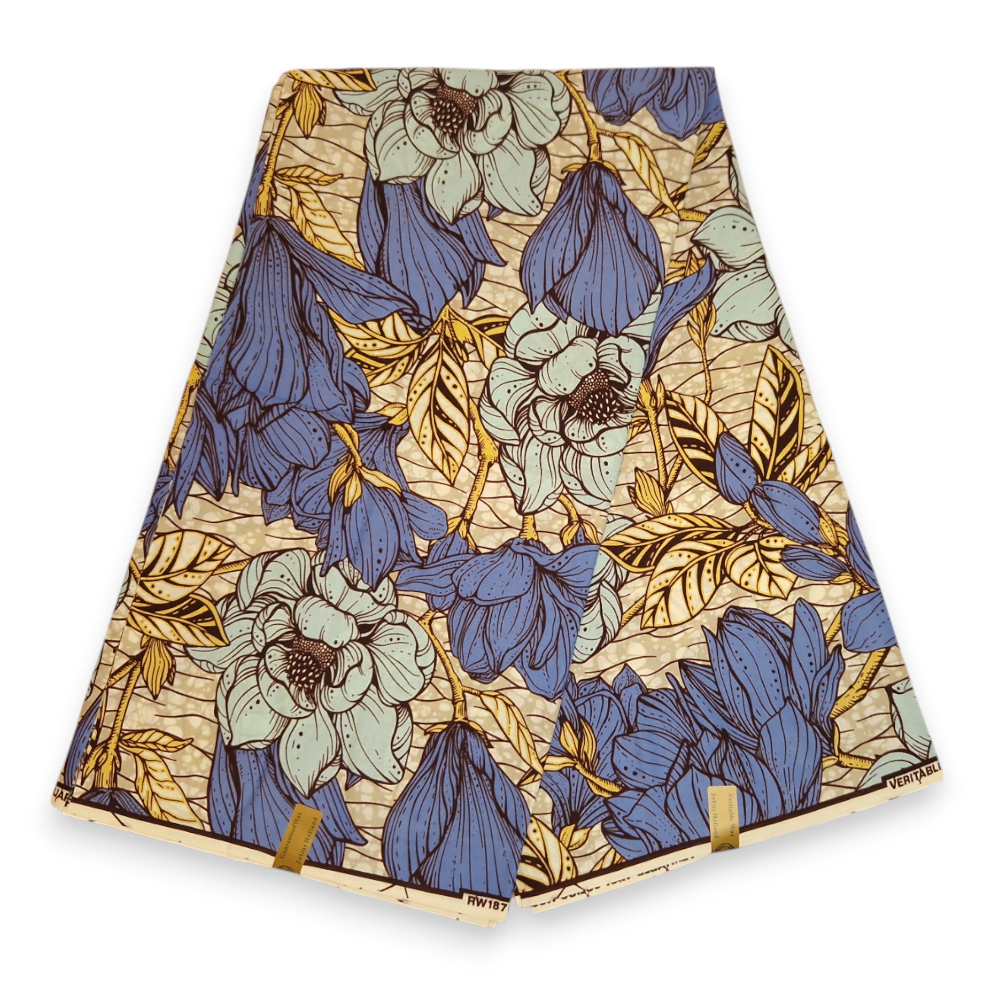 Tela estampada Wax africana - Azul Garden Flowers