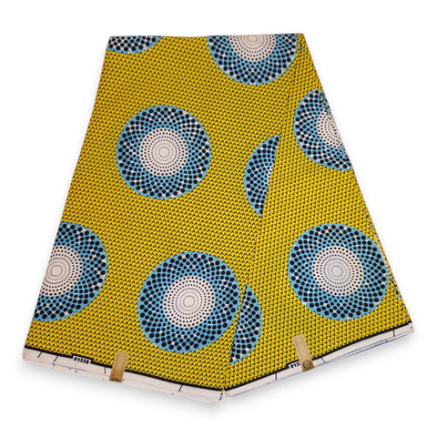 Tela estampada Wax africana - Amarillo Circles