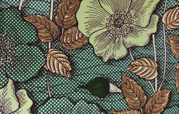 Tela estampada Wax africana - Verde Azul claro Vintage Garden Bloom - Efecto especial Brillante Edición Platino