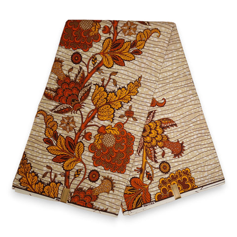 Tela estampada Wax africana - Naranja Garden