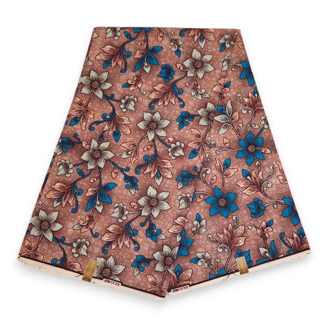 Tela estampada Wax africana - Azul Mixed Flowers