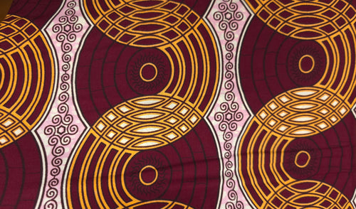 Tela africana wax estampada - Burdeos Beige Retro Circles - Polialgodón