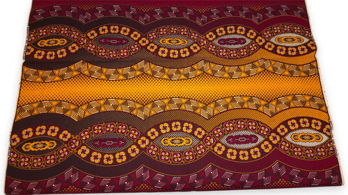 Tela africana wax estampada - Rojo Amarillo Royal Wave Ornament - 100% algodón