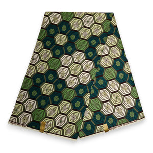 Tela estampada Wax africana - Verde Hexagon
