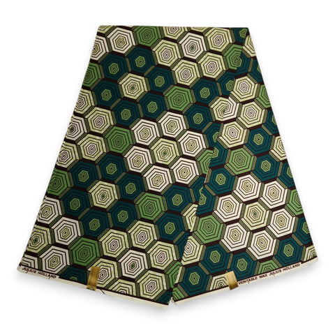 Tela estampada Wax africana - Verde Hexagon