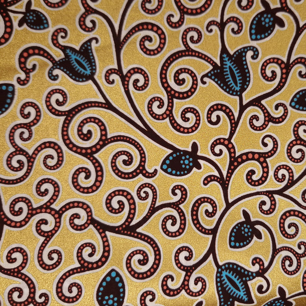 Tela estampada Wax africana - Dorado Branches - Efecto especial Brillante Edición Platino