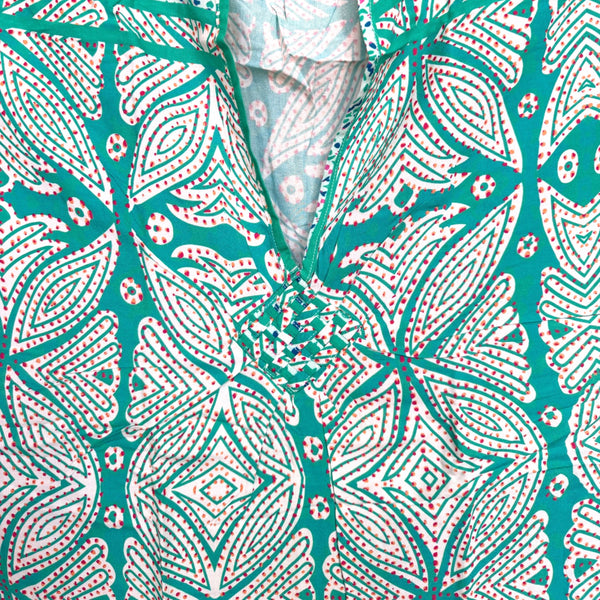 Vestido kaftán boho de rayón - Turquesa Sea Fern