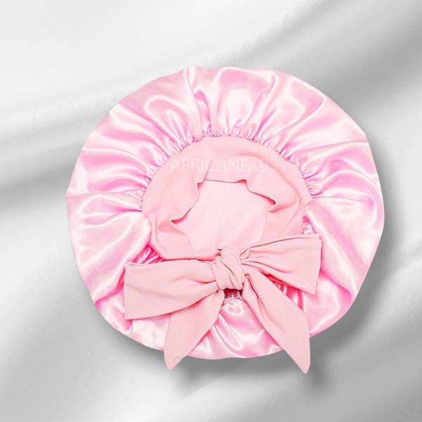 Gorro de satén Rosa con tiras para atar (talla infantil/para niños de 3 a 7 años) (gorro de satén para dormir)
