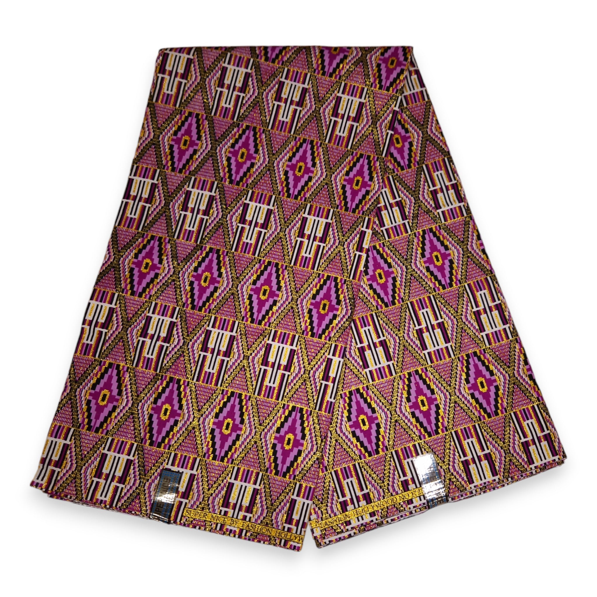 Tela estampada africana - Efectos exclusivos de purpurina embellecida 100% algodón - KT-3074 Kente Oro Morado