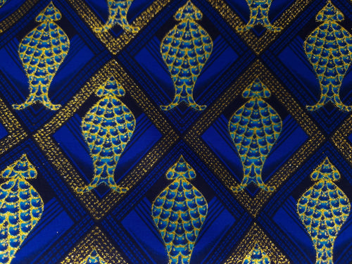 Tela estampada africana - Efectos exclusivos de purpurina embellecida 100% algodón - KT-3077 Oro Azul