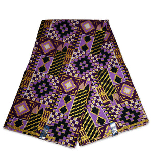 Tela estampada africana - Efectos exclusivos de purpurina embellecida 100% algodón - KT-3086 Kente Oro Morado