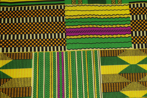 Tela estampada africana - Efectos exclusivos de purpurina embellecida - poliéster - KT-3094 Oro Verde Kente