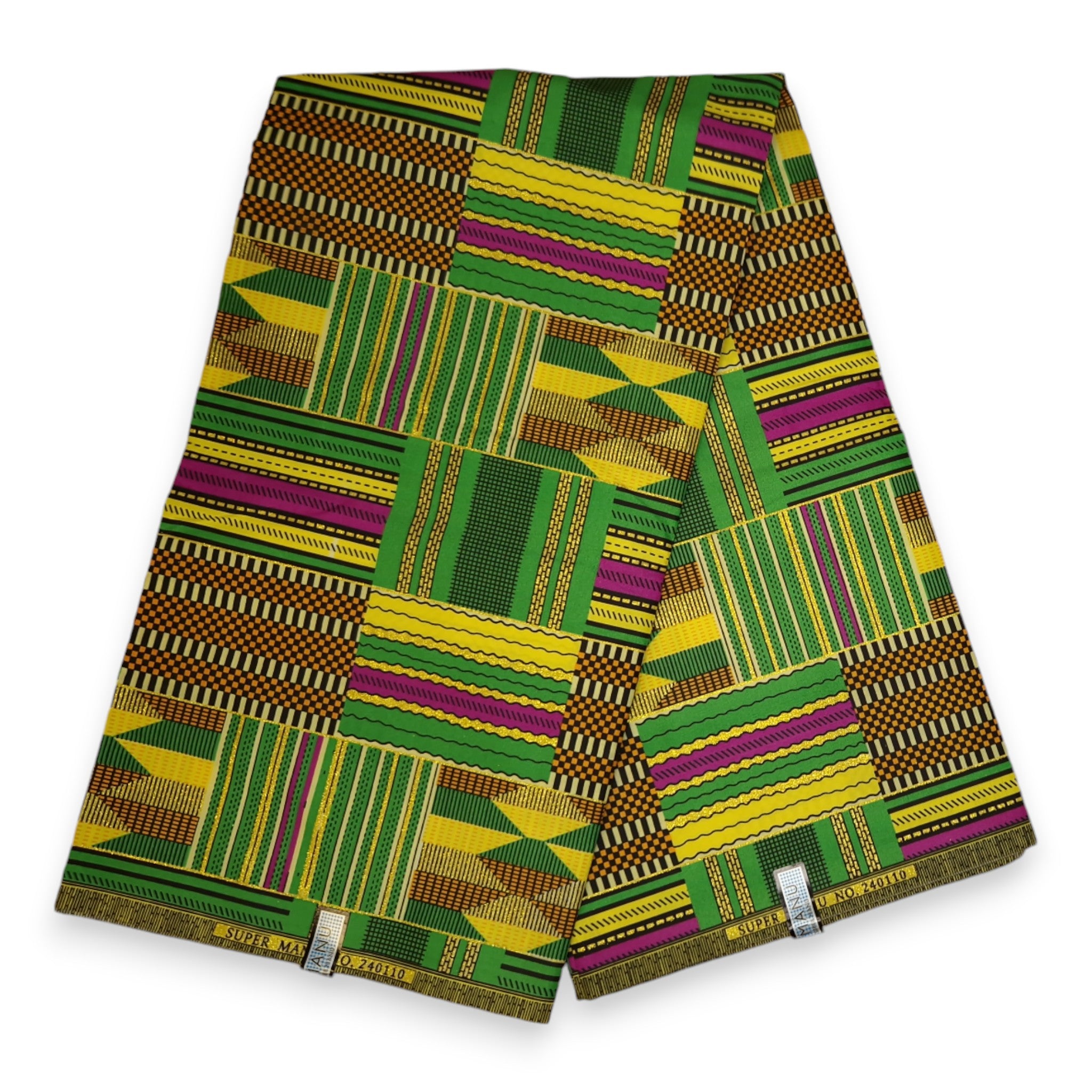 Tela estampada africana - Efectos exclusivos de purpurina embellecida - poliéster - KT-3094 Oro Verde Kente