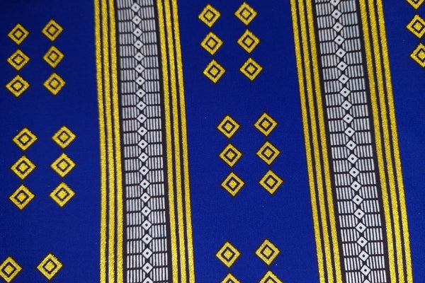 Tela estampada africana - Efectos exclusivos de purpurina embellecida - poliéster - KT-3095 Oro Azul Kente